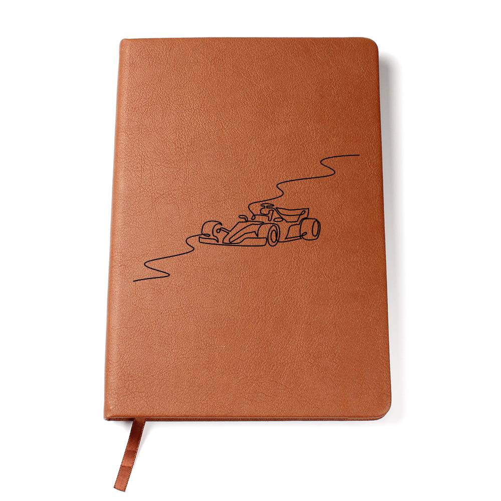 Brown F1 fan-inspired merch journal with engraved monaco circuit
