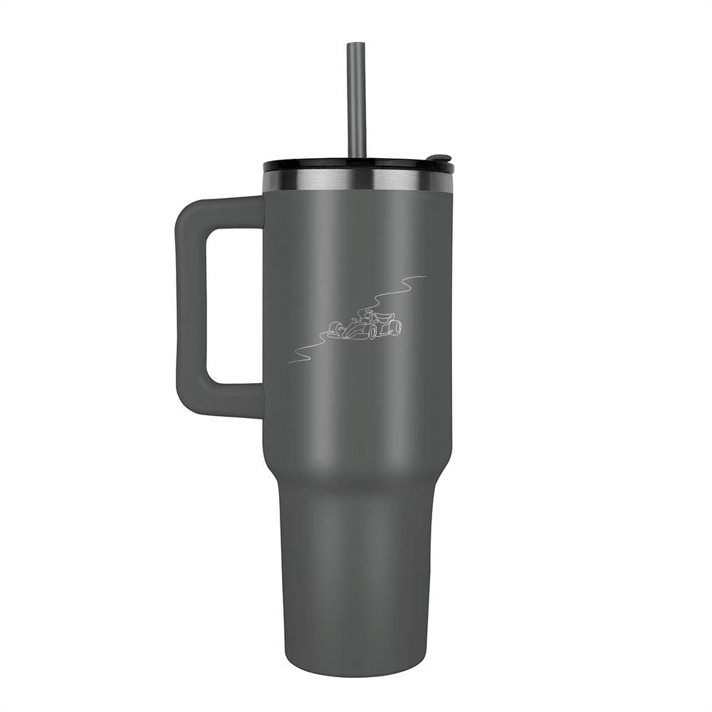 F1 Gray water bottle tumbler featuring white track and race car