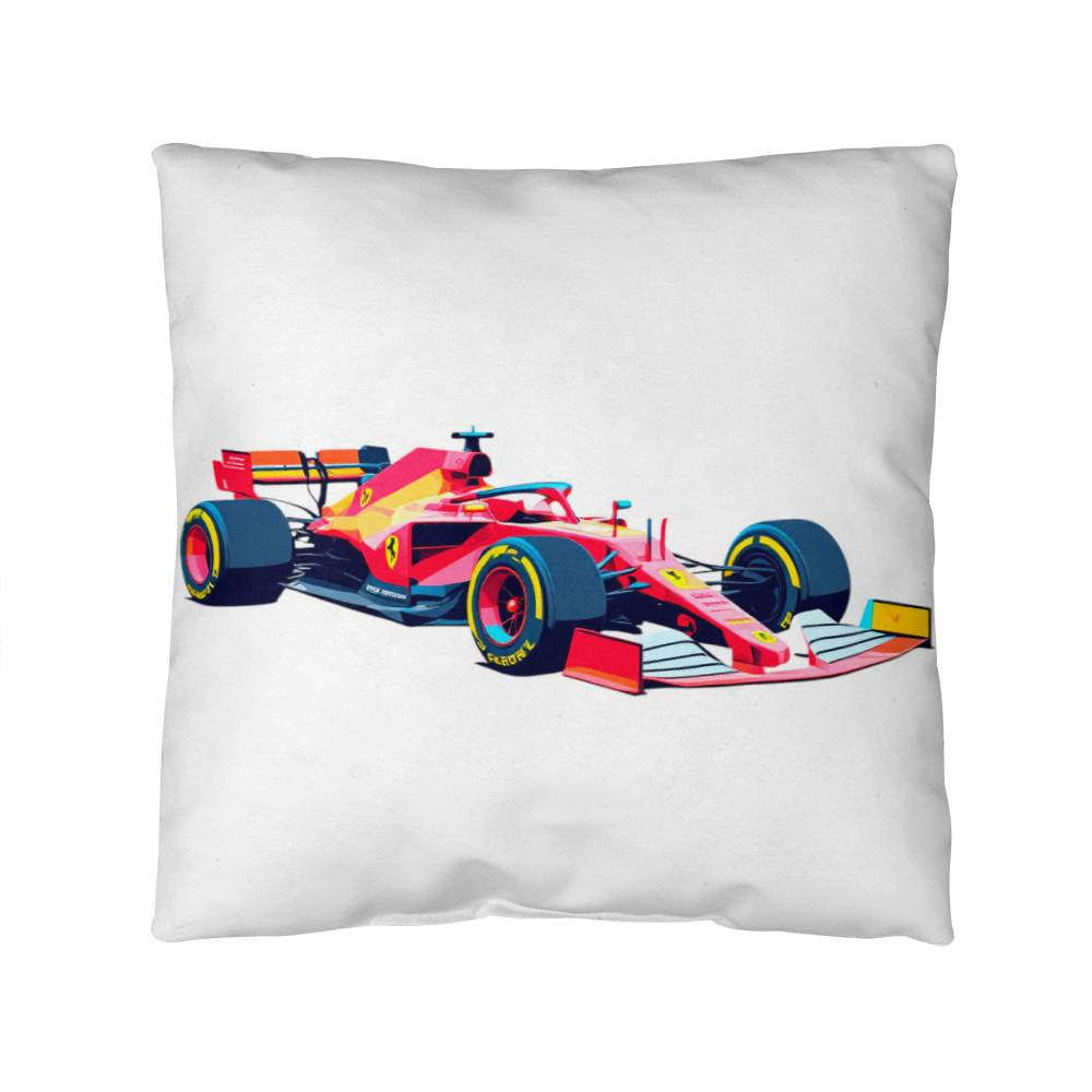 F1 fan inspired merch pillow featuring a red F1 race car