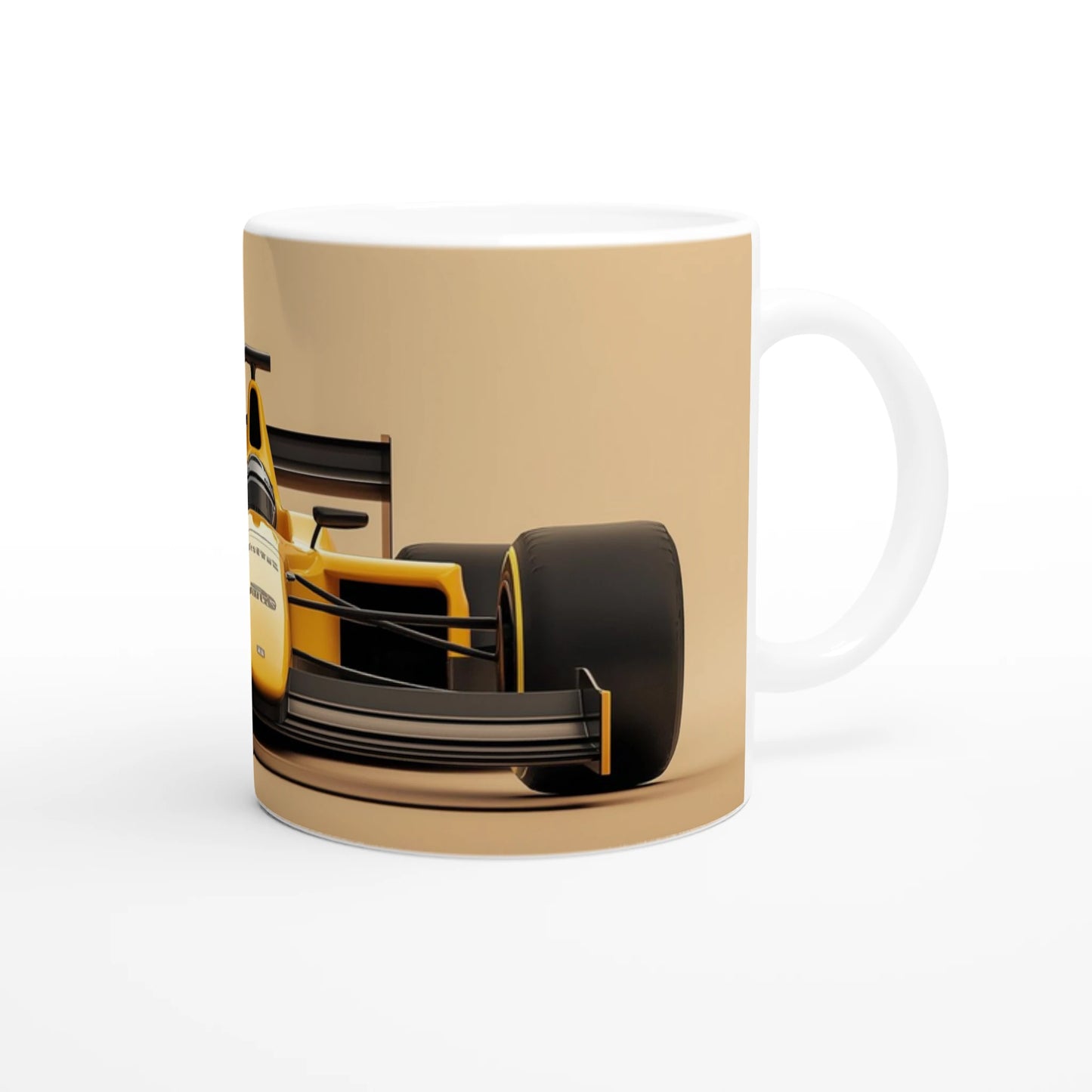 F1 mug featuring a yellow F1 race car s