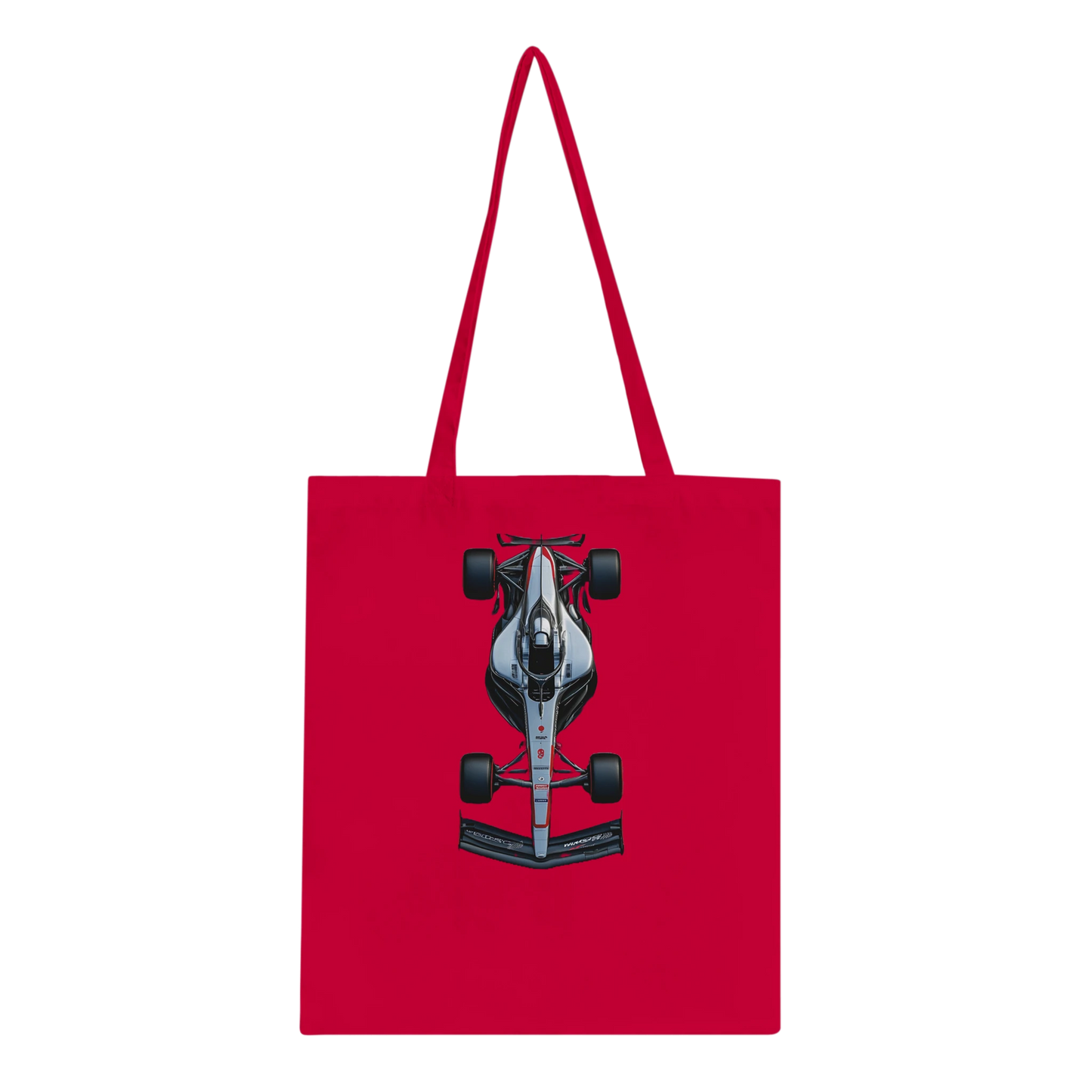 Red f1 tote back featuring F1 tour schedule
