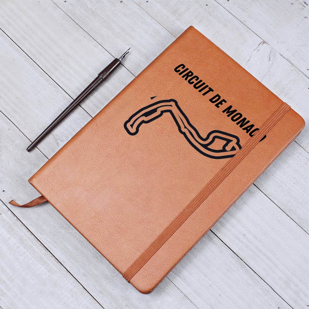 Brown F1 merch fan inspired journal engraved with the monaco circuit