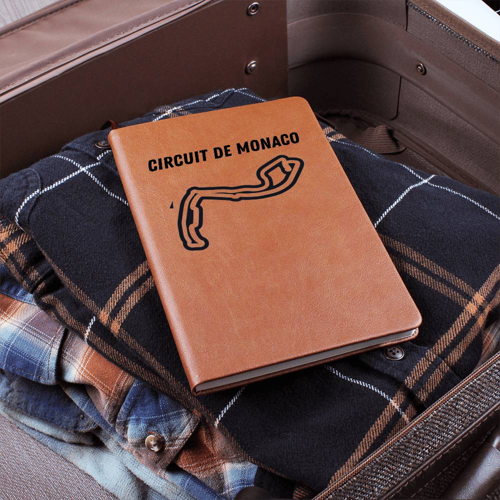 Brown fan inspired F1 merch journal engraved with the monaco circuit