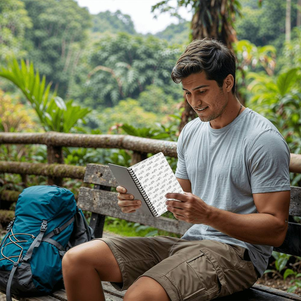 Man holding his formula 1 notebook