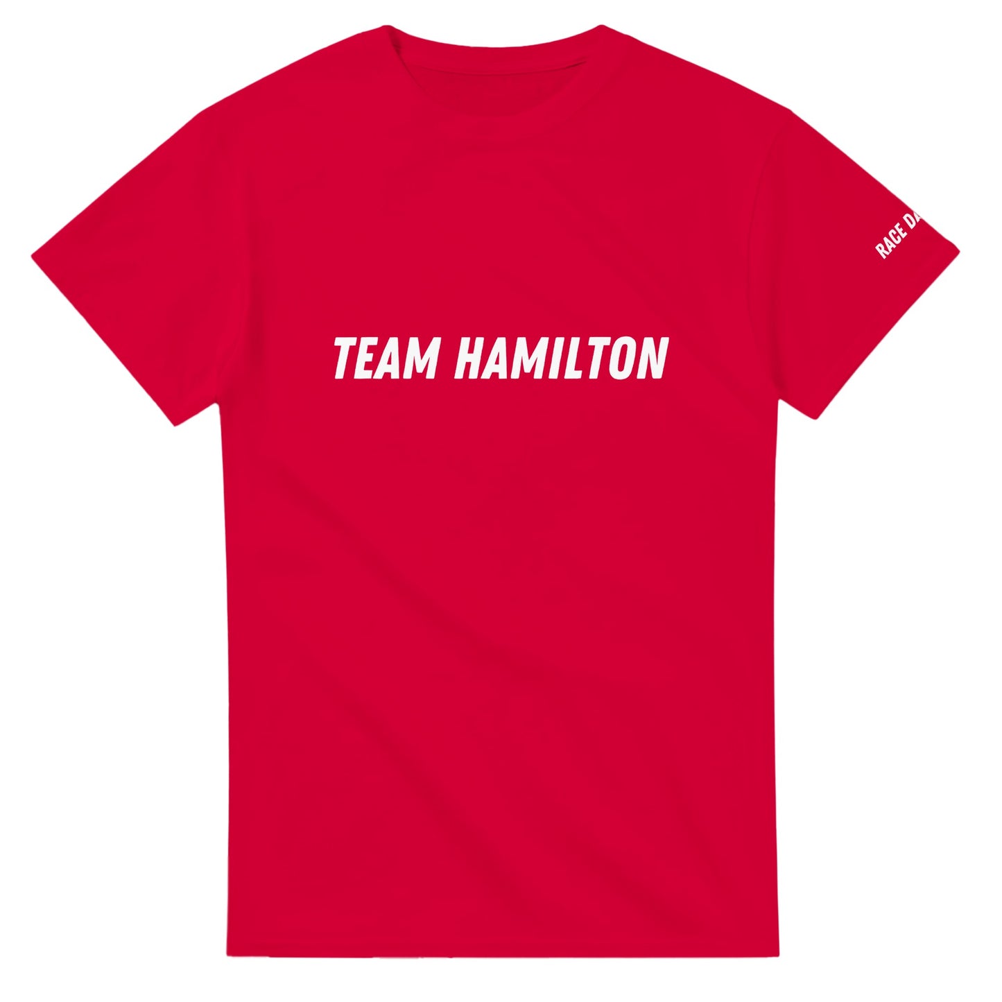 Team Hamilton F1 Fan Merch Tshirt in red by Race Day Fans
