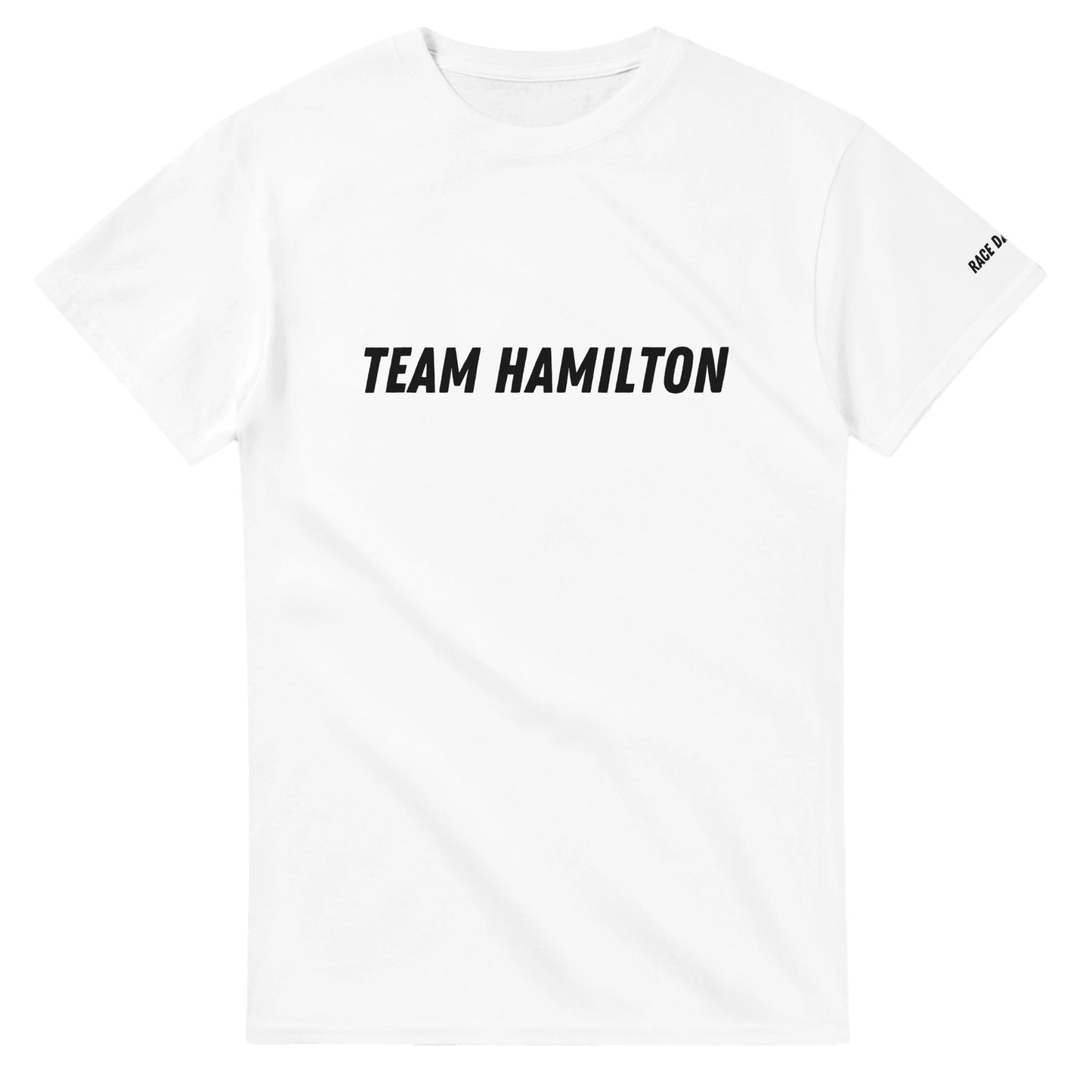 Team Hamilton F1 Fan Merch Tshirt in white by Race Day Fans