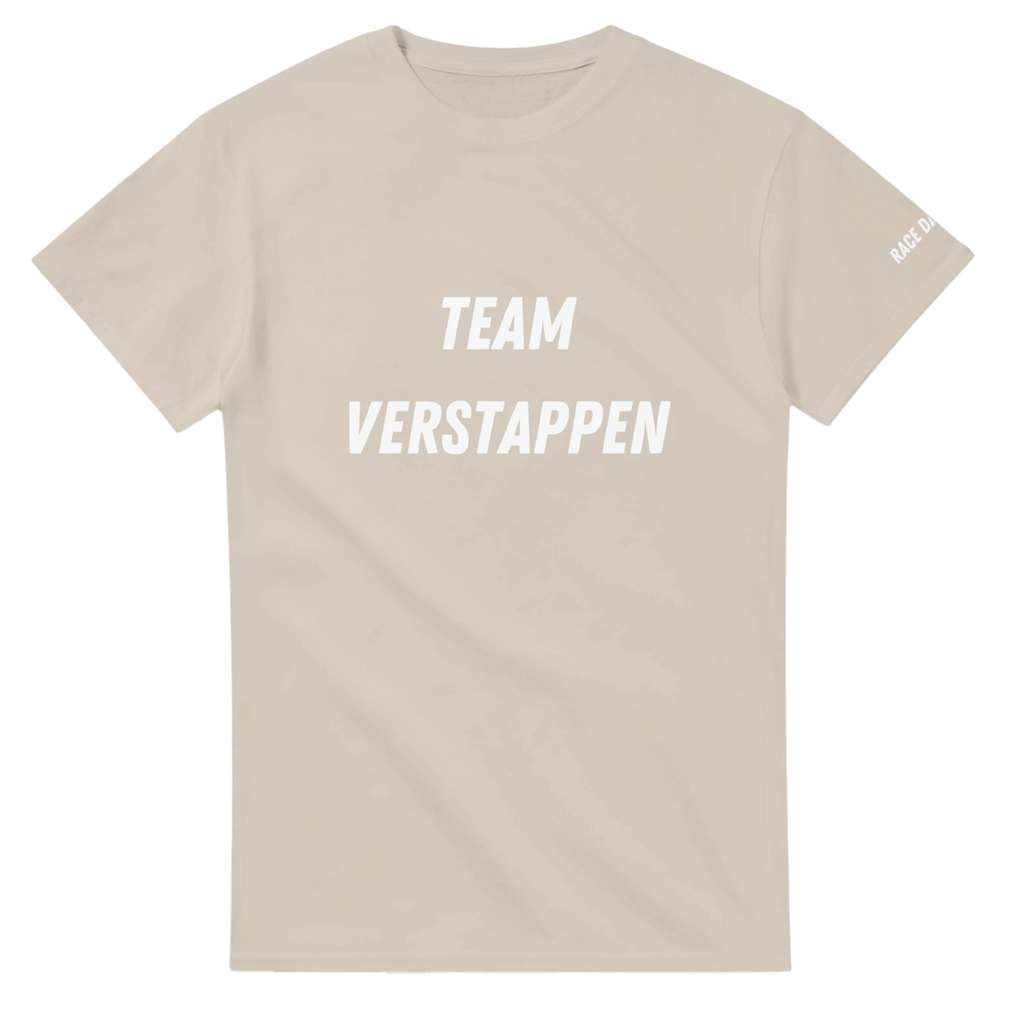 Team Verstappen Beige F1 T-shirt merch from Race Day Fans