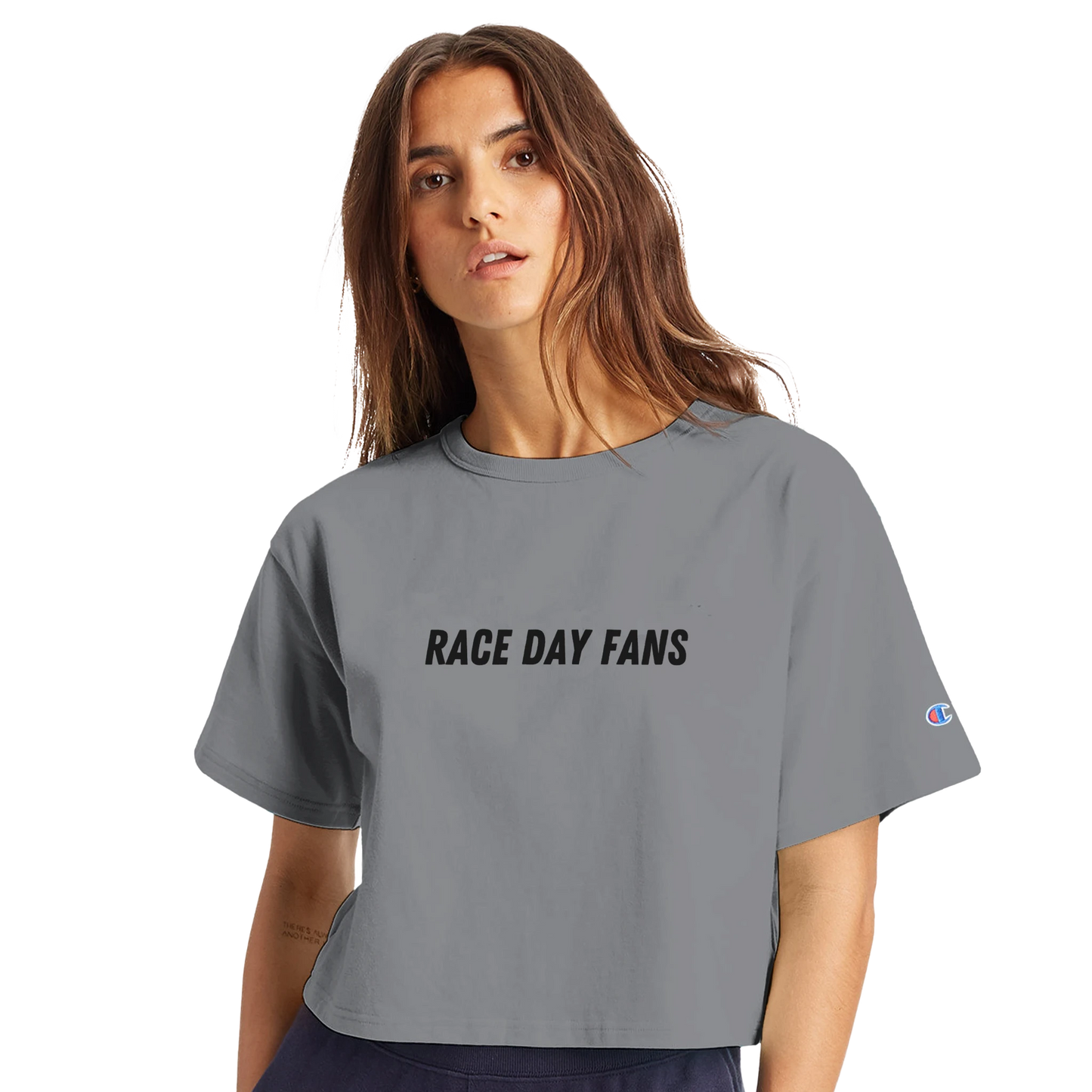 women's cropped grey F1 t-shirt featuring 2025 race schedule
